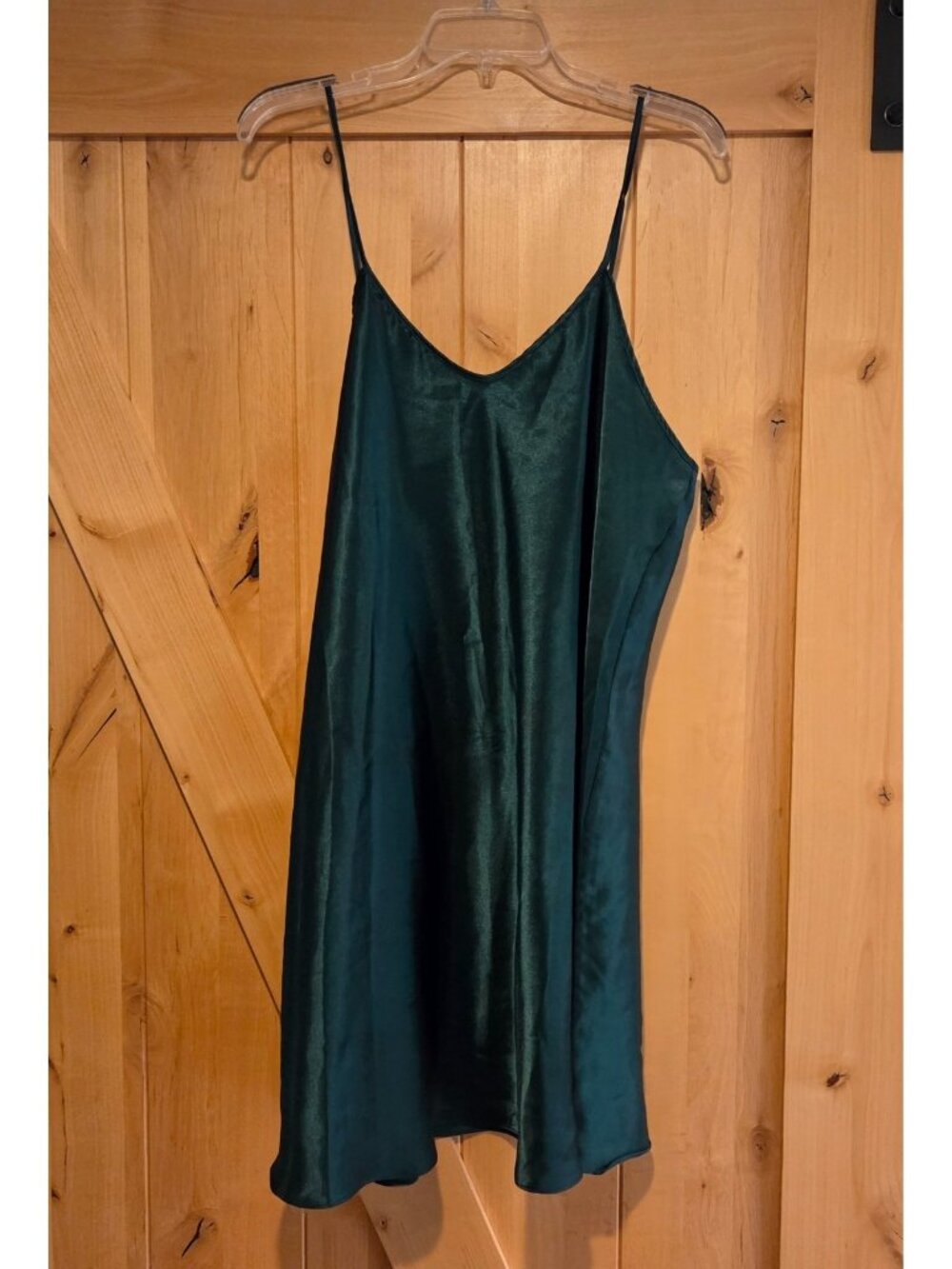 VTG 90's Solange Glossy Green Satin Slip Dress NightGown Plus 18/20 Chemise Sexy